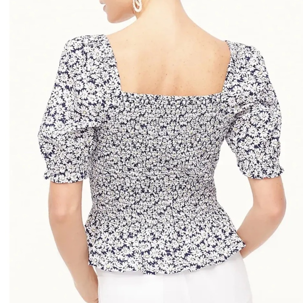 J Crew Factory Floral Print Puff Sleeve Smocked Peplum Top Sz S - Picture 2 of 12